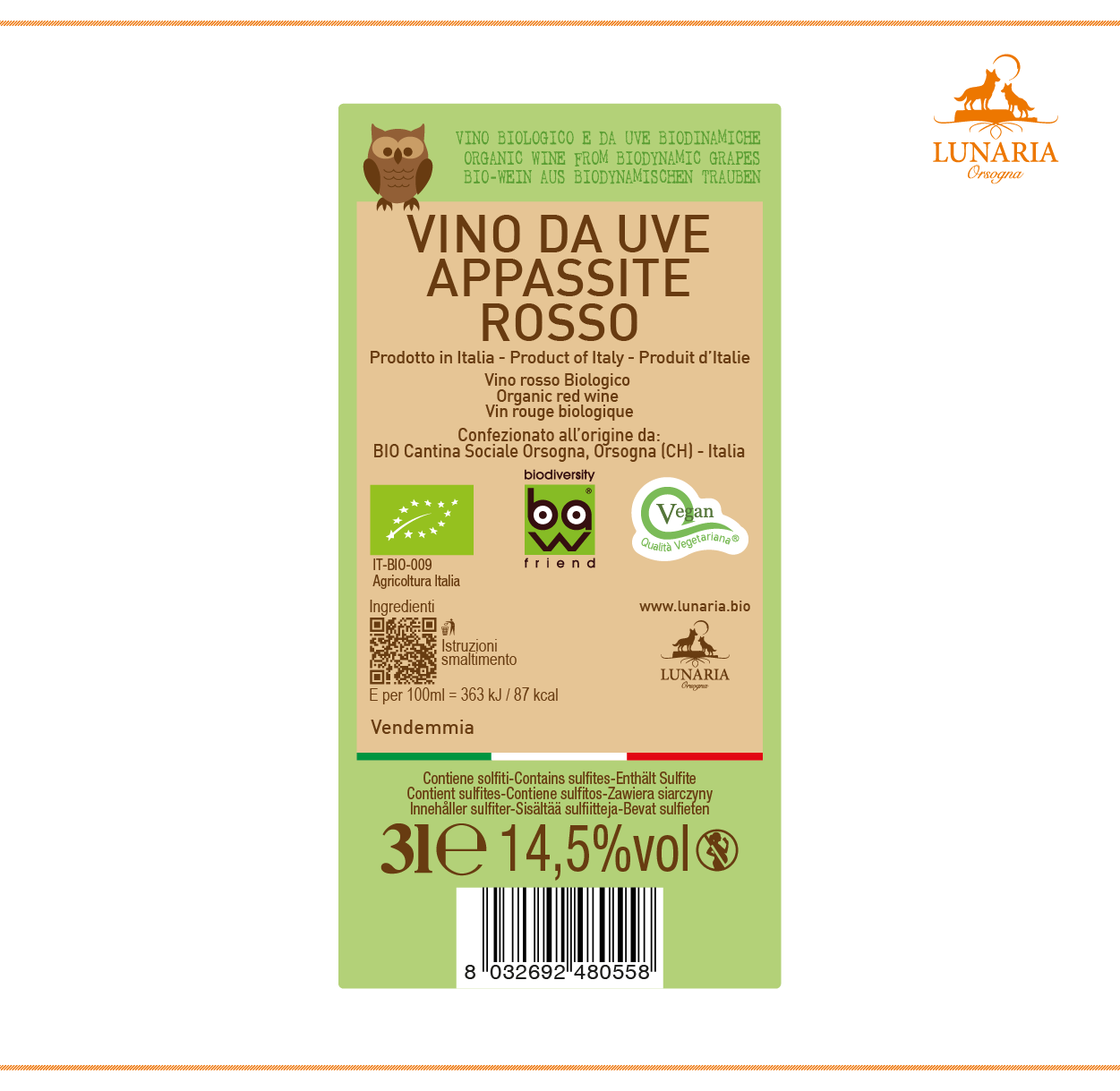 LUNARIA BIB 3l <br>rosso <br>vino da uve appassite