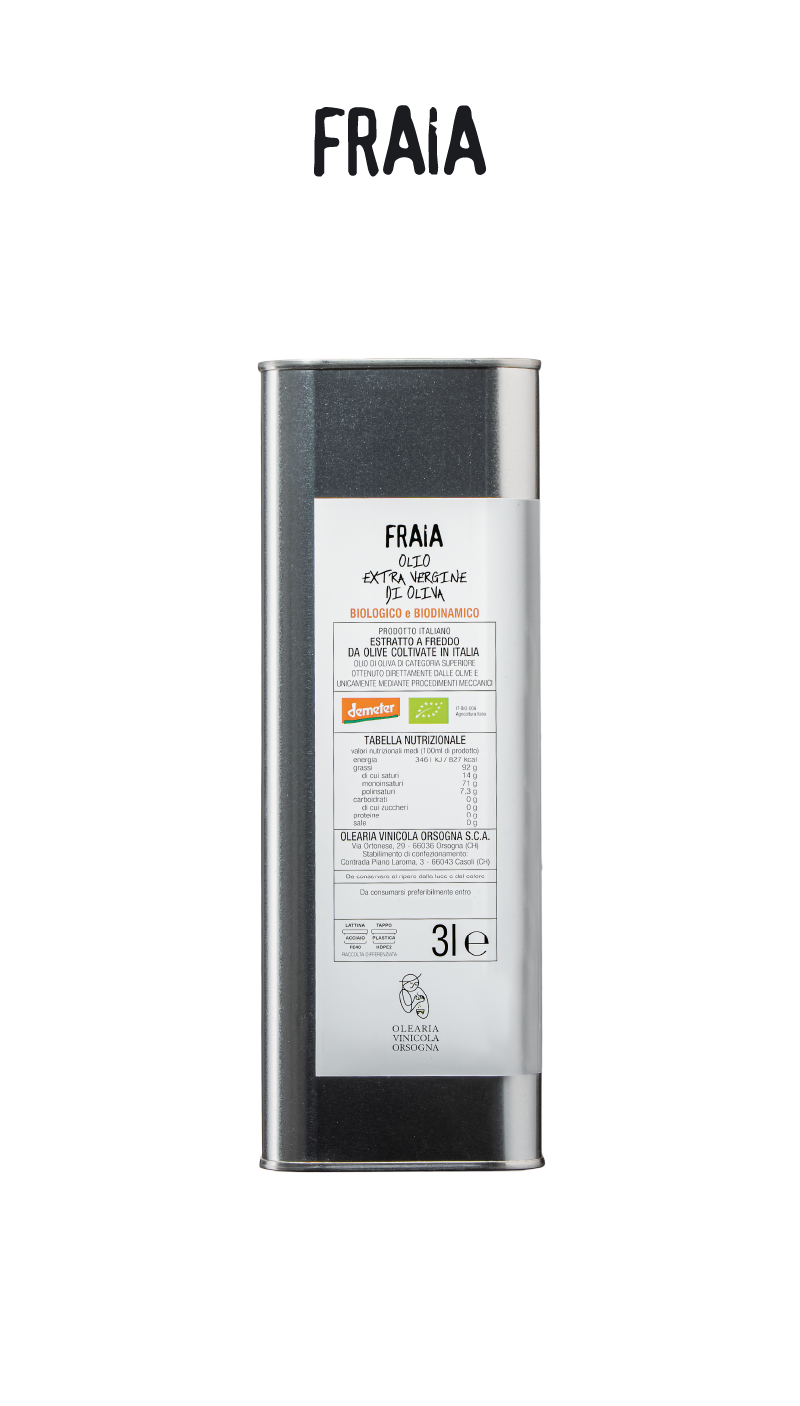 FRAIA Olio extravergine di oliva 3L biologico e biodinamico